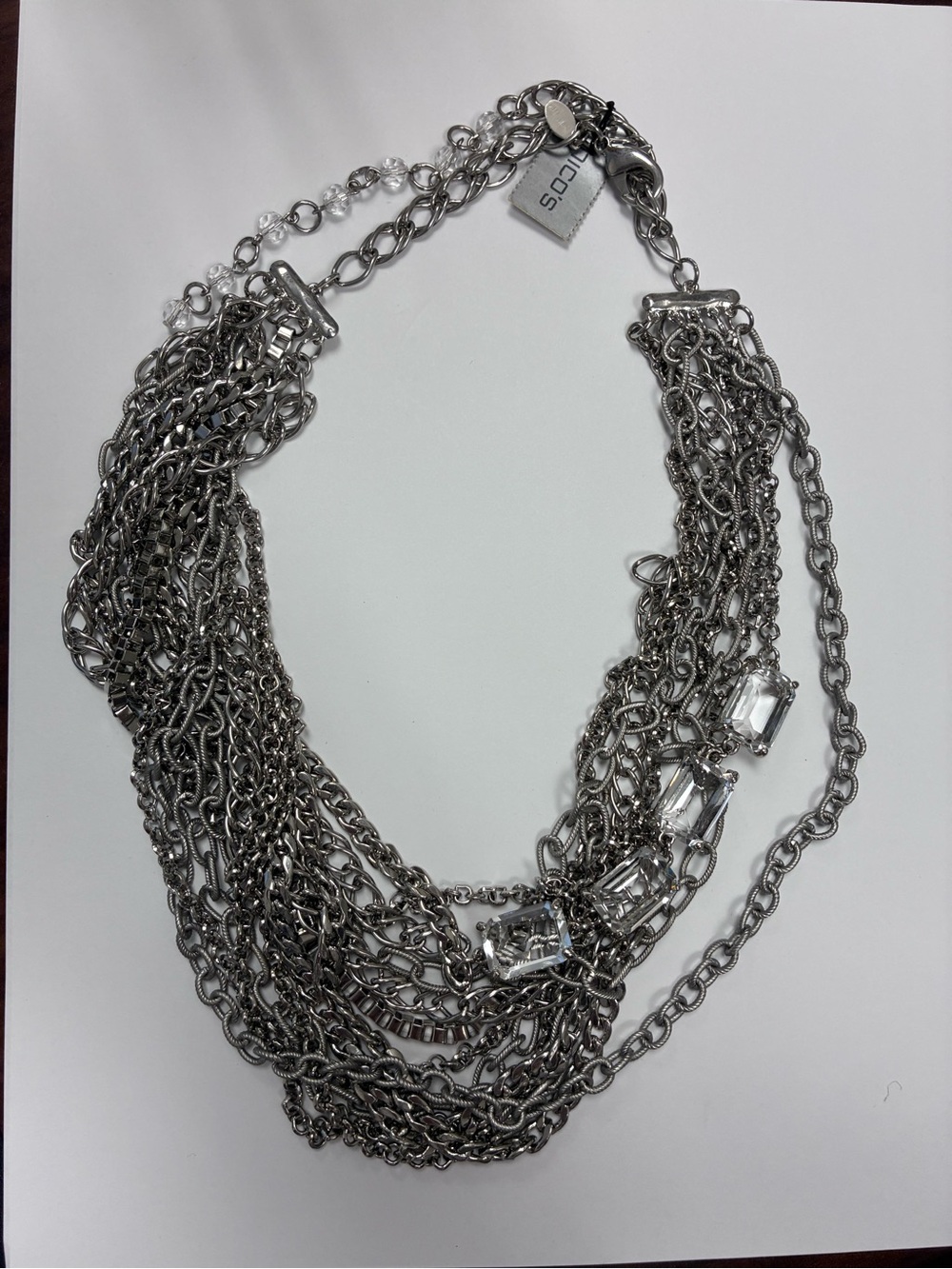 Chico's Tessa Multi-Strand Silver Chain Crystal Statement Necklace